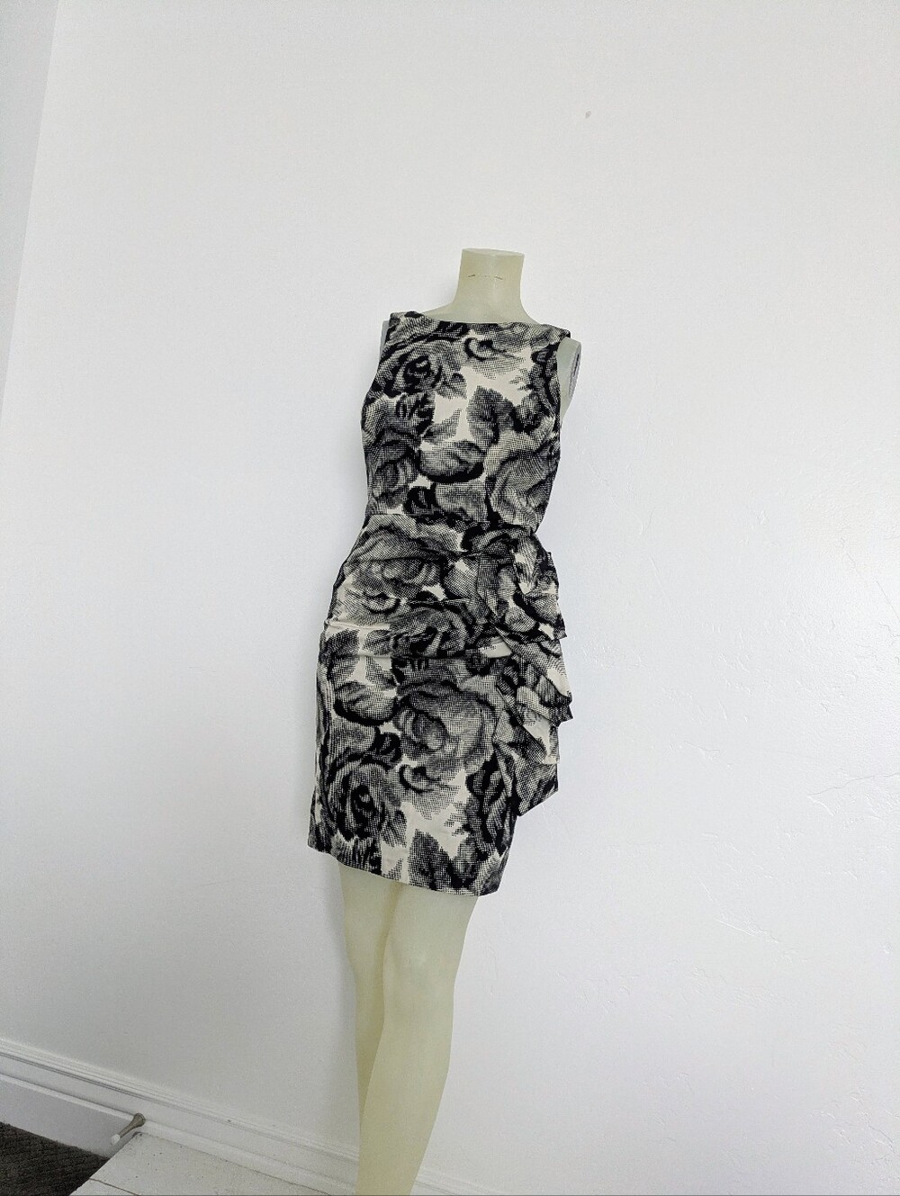 Alice + Olivia Black and Cream Floral Mini Dress